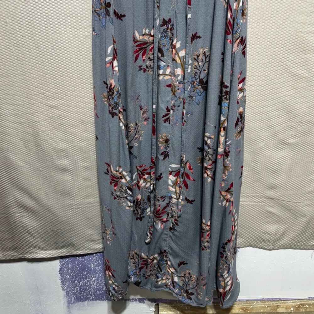 Lulus Blue Floral Maxi Dress Medium Boho Short Sleeve Empire Waist Wrap Flowy - Picture 11 of 11